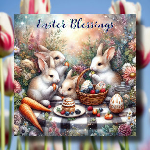 Cartes Pour Fêtes Annuelles Bénédictions de Pâques Pastel Cute Bunny Famille P