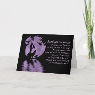 Cartes Pour Fêtes Annuelles Bénédictions de Samhain Sorcière Loup Corbeau Hibo