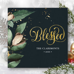 Cartes Pour Fêtes Annuelles BÉNI Elégant Magnolia Festive Gold Confetti