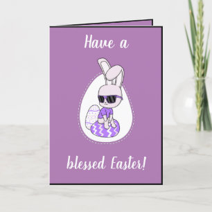 Cartes Pour Fêtes Annuelles Bénie Pâques Drôle Lapin Lapin Portant Des Lunette