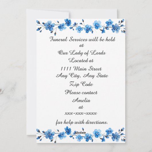 Cartes Pour Fêtes Annuelles Bereavement Funeral Notification of Passing Card (Dos)