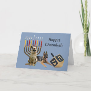 Cartes Pour Fêtes Annuelles Berger allemand Chanukah Card Menorah Dreidel1