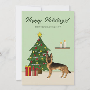 Cartes Pour Fêtes Annuelles Berger Allemand Noir Et Tan Et Arbre De Noël
