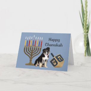 Cartes Pour Fêtes Annuelles Berger australien Chanukah Card Menorah Dreidel