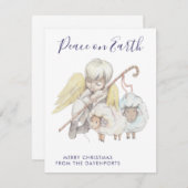 Cartes Pour Fêtes Annuelles Berger d'ange chrétien avec moutons Paix sur Terre (Devant / Derrière)
