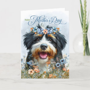 Cartes Pour Fêtes Annuelles Bernedoodle Chien Fleur sauvage Fête des Mères