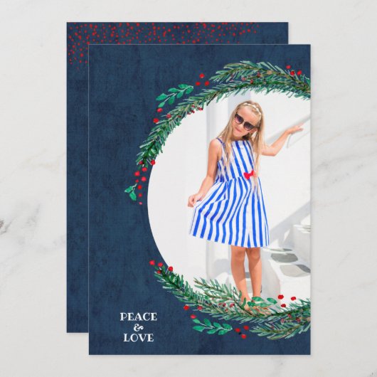 Cartes Pour Fêtes Annuelles Berries Pine Wire Photo de Noël (Devant / Derrière)