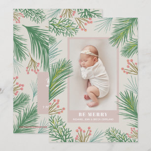 Cartes Pour Fêtes Annuelles Berries Pines Photos de Noël Annonces de naissance