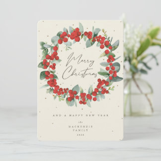 Cartes Pour Fêtes Annuelles Berries rouges+Eucalyptus couronne de Noël non pho