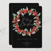 Cartes Pour Fêtes Annuelles Berries rouges+Eucalyptus couronne de Noël non pho (Devant / Derrière)