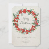 Cartes Pour Fêtes Annuelles Berries rouges+Eucalyptus couronne de Noël non pho (Devant)