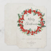 Cartes Pour Fêtes Annuelles Berries rouges+Eucalyptus couronne de Noël non pho (Devant / Derrière)