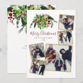 Cartes Pour Fêtes Annuelles Berries rouges Verdure 5 Photo Noël (Devant / Derrière)