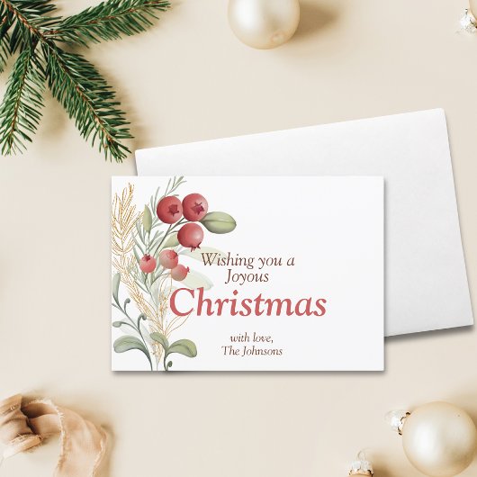 Cartes Pour Fêtes Annuelles Berries rouges Vert Élégant Noël