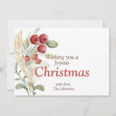 Cartes Pour Fêtes Annuelles Berries rouges Vert Élégant Noël (Devant)