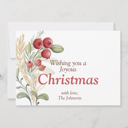 Cartes Pour Fêtes Annuelles Berries rouges Vert Élégant Noël (Devant)