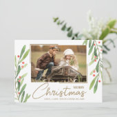 Cartes Pour Fêtes Annuelles Berries vertes Photo de Noël (Debout devant)