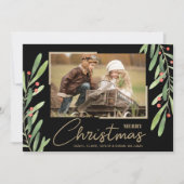 Cartes Pour Fêtes Annuelles Berries vertes Photo de Noël (Devant)