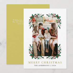 Cartes Pour Fêtes Annuelles Berry Branch Cadre Famille de Noël 1 Photo