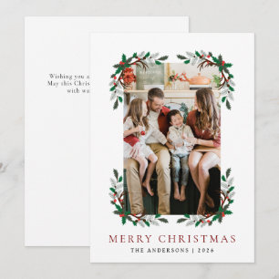 Cartes Pour Fêtes Annuelles Berry Branch Cadre Famille de Noël 1 Photo