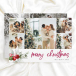 Cartes Pour Fêtes Annuelles Berry Calligraphy Joyeux Noël 7 Photo<br><div class="desc">Célébrez la saison avec notre carte de Noël magnifiquement personnalisée, parfaite pour partager la joie de votre famille. Le recto de la carte présente cinq de vos photos préférées, créant un affichage chaleureux des moments chéris. Sous les photos, une délicate illustration de baies d'aquarelle encadre le festif "Joyeux Noël" de...</div>