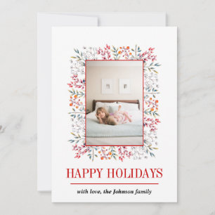 Cartes Pour Fêtes Annuelles Berry, feuille rouge Joyeuses Fêtes de Noël photo