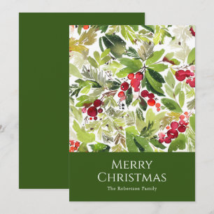 Cartes Pour Fêtes Annuelles Berry Holly Festive et aquarelle À feuillage persi