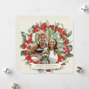 Cartes Pour Fêtes Annuelles Berry rouge ronde/Carré+couronne de Noël Eucalyptu