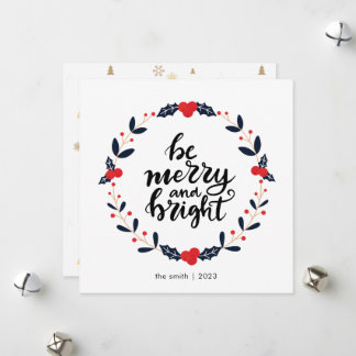 Cartes Pour Fêtes Annuelles Berry Wreath moderne Soyez Joyeux et lumineux Noël