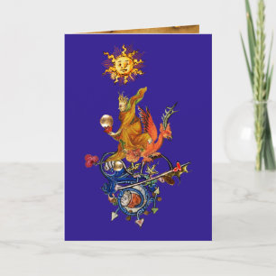 CARTES POUR FÊTES ANNUELLES BESTIAIRE MÉDIÉVAL ÉTRANGE,ALCHIMISTE,DRAGON ROUGE