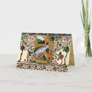 CARTES POUR FÊTES ANNUELLES BESTIAIRE MÉDIÉVAL, MUSIQUE, CHAT JOUER ORGE H