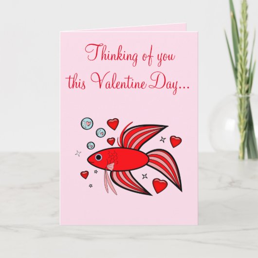 Cartes Pour Fêtes Annuelles Betta Fish Rouge et rose Valentine (Devant)