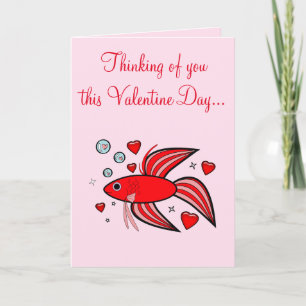 Cartes Pour Fêtes Annuelles Betta Fish Rouge et rose Valentine