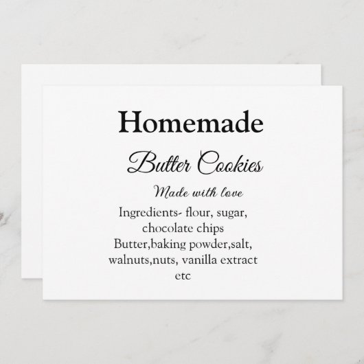 Cartes Pour Fêtes Annuelles Beurre fait maison biscuits faits avec amour ajout (Devant / Derrière)