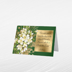 Cartes Pour Fêtes Annuelles Bible Floral Photo Noël Élégant Or Vert