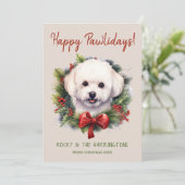 Cartes Pour Fêtes Annuelles Bichon Frise Chien Noël Joyeux Pawlidays (Debout devant)