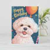 Cartes Pour Fêtes Annuelles Bichon Frise Joyeux anniversaire (Debout devant)