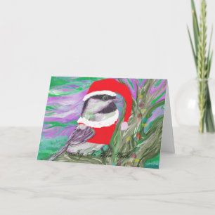 Cartes Pour Fêtes Annuelles Bickadee habillé en Père Noël dans un arbre