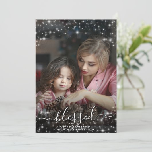 Cartes Pour Fêtes Annuelles Bienheureuse photo complète avec étincelles Noël b (Debout devant)