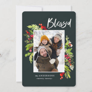 Cartes Pour Fêtes Annuelles Bienheureux aquarelle fleurie et feuillage Noël