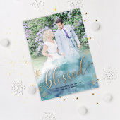Cartes Pour Fêtes Annuelles Bienheureux bleu Mariage d'aquarelle Photo Noël