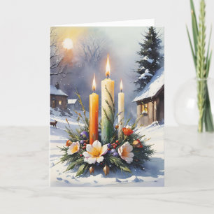 Cartes Pour Fêtes Annuelles Bienheureux Hiver Floral Candle Wreath Wiccan