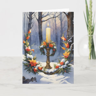 Cartes Pour Fêtes Annuelles Bienheureux Hiver Floral Candle Wreath Wiccan