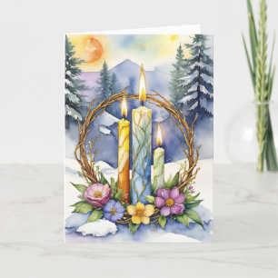 Cartes Pour Fêtes Annuelles Bienheureux Hiver Floral Candle Wreath Wiccan