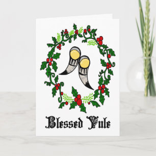 Cartes Pour Fêtes Annuelles Bienheureux Yule Holly Wreath avec des cornes à bo