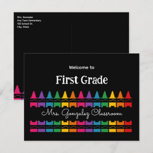 Cartes Pour Fêtes Annuelles Bienvenue à l'école Rainbow Crayon