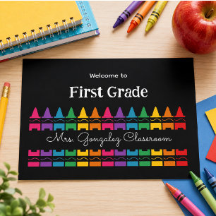 Cartes Pour Fêtes Annuelles Bienvenue à l'école Rainbow Crayon