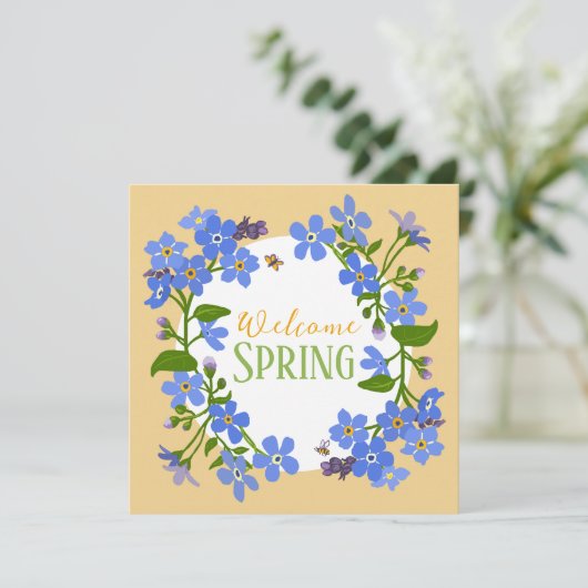 Cartes Pour Fêtes Annuelles Bienvenue Printemps Oubliez-moi Pas heureux Saluta (Debout devant)