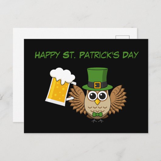 Cartes Pour Fêtes Annuelles Bière Boire Chouette Saint Patrick's Day | Personn (Devant / Derrière)