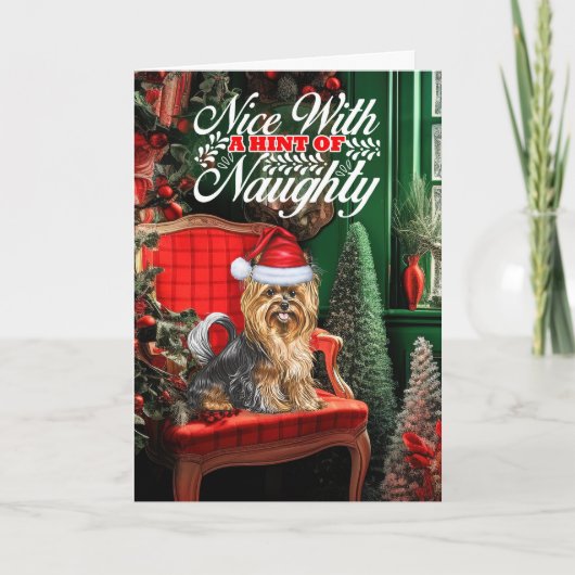 Cartes Pour Fêtes Annuelles Biewer Terrier Chien de Noël Naughty ou Nice (Devant)